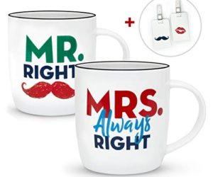 Gifffted Mr Right and Mrs Always Right Coffee Mugs and Luggage Tags, Couples Gifts Set For Anniversary or Engagement, Funny Wedding Gift For Newlywed Couple, Bride,Groom, Friends, Women,Her, Christmas 2
