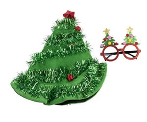 Christmas Party Costume Accessories - 2-Piece Set Christmas Tree Hat and Festive Eyeglasses, Holiday Outfit, Gag Gifts, White Elephant Gifts 2
